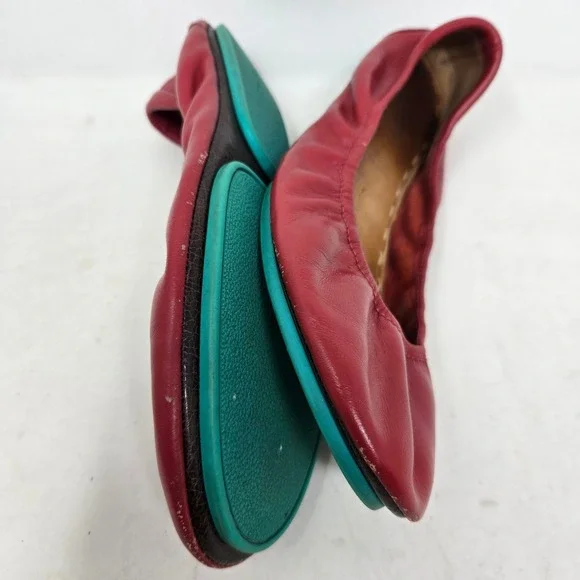 Tieks by Gavrieli Cardinal Red Leather Ballet Flats Size 9 Signature Teal Sole - Picture 12 of 16